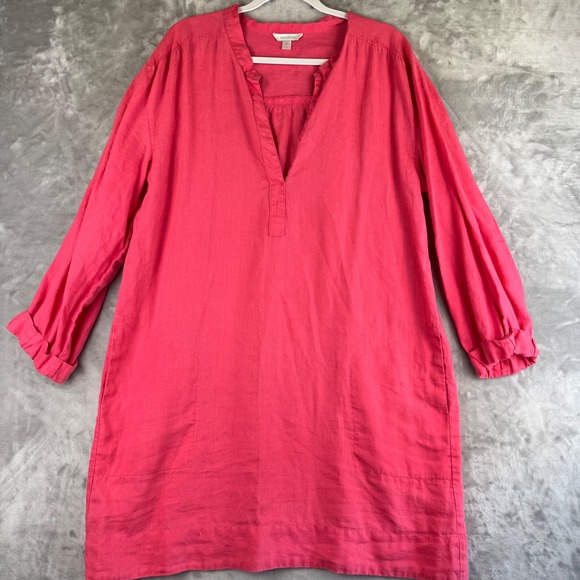 Garnet Hill Linen Tunic Dress Womens 16 V-Neck Long Sleeve Pink Casual (1349) - Picture 1 of 10